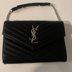 Yves Saint Laurent Black Crossbody Bag with Chevron Design and Chain Strap